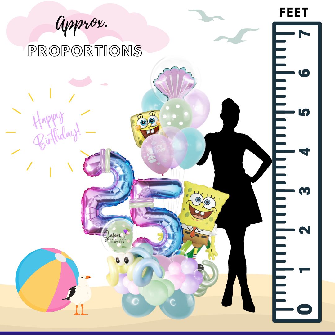 SpongeBob balloon numbers bouquet. Helium balloons. Delivery Salem Oregon and nearby cities. Pastel colors edition.
