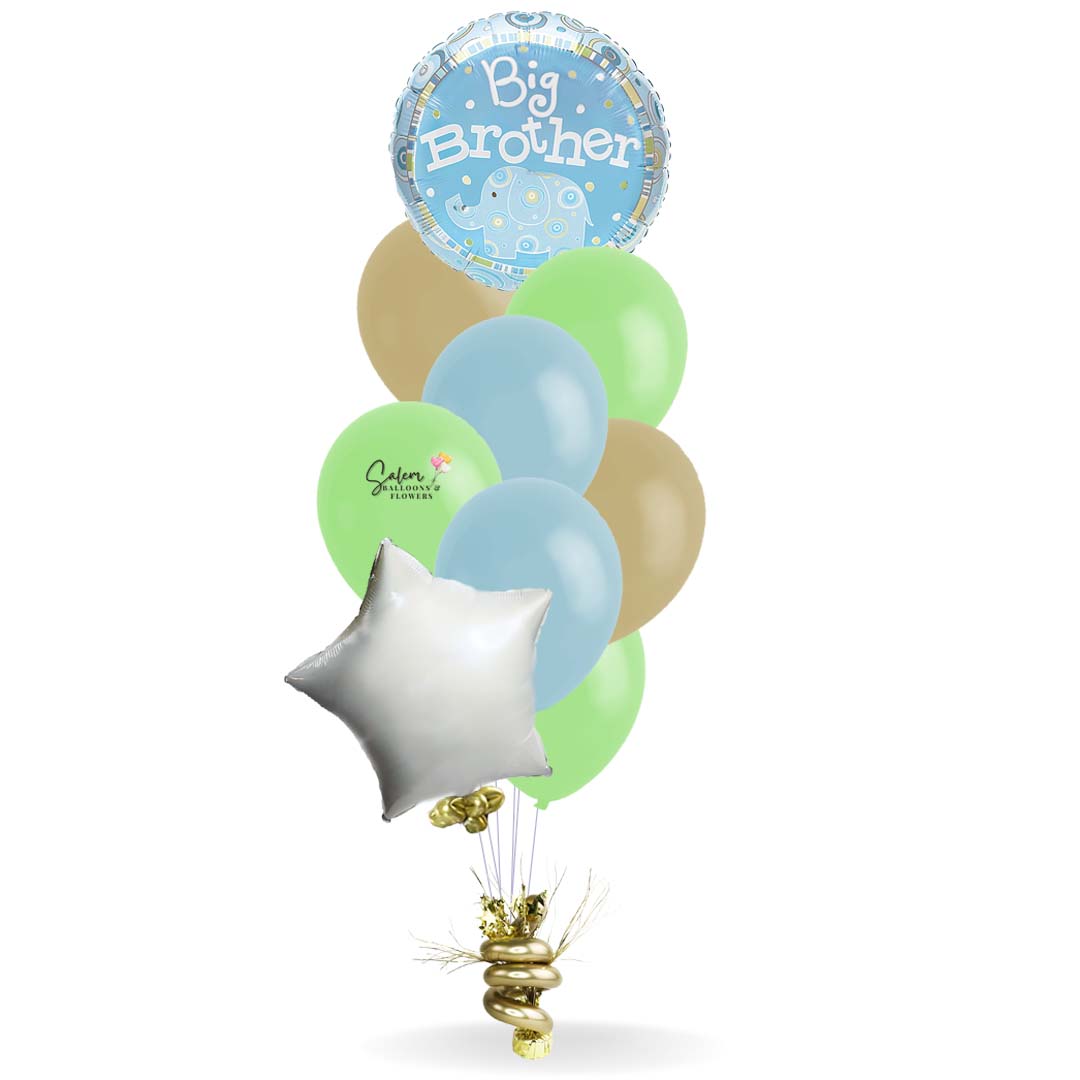Big brother classic balloon bouquet. Featuring a sweet Mylar balloon with a Big Brother message anchored to a decorated weight. Free delivery in Salem Oregon and nearby areas.