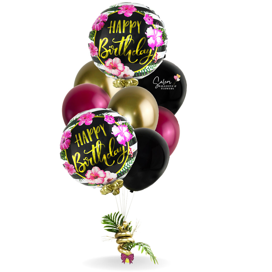 Hawiian themed helium balloons. Happy birthday balloon bouquet. Balloons Salem Oregon