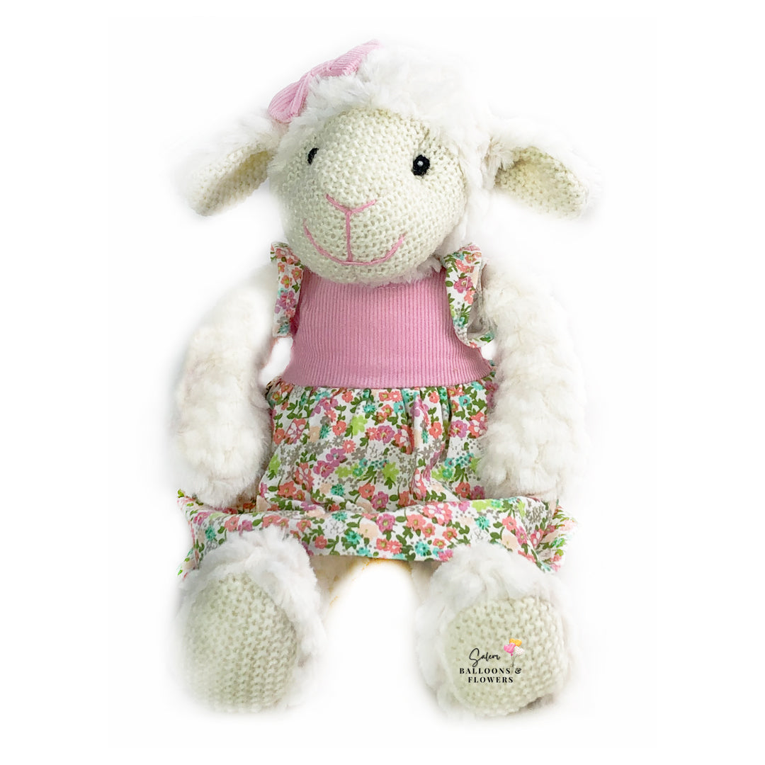 HBD Stuffed Balloon Bouquet. featuring a Mylar balloon with an Happy birthday message. and a soft touch lamb plush. Free delivery in Salem Oregon and nearby areas.